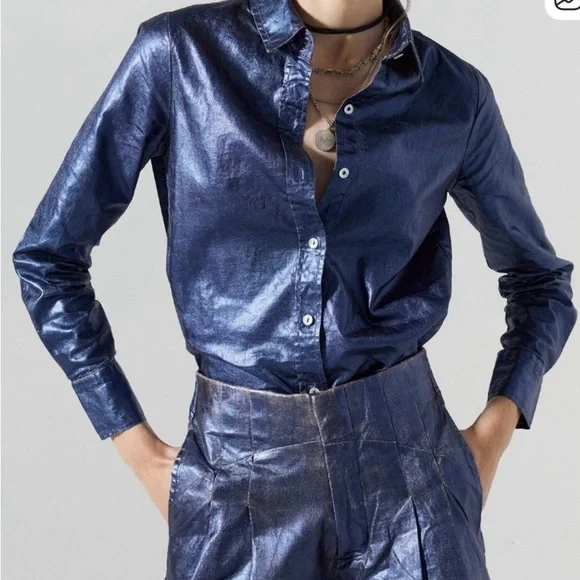 San Marino Metallic Linen Shirt - Dark Blue - Picture 2 of 2